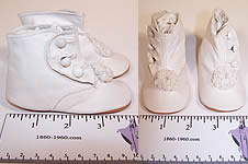 Unworn Edwardian White Kid Leather Pompom Button Baby Boots
