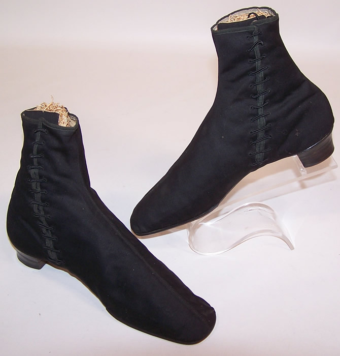 Victorian Black Wool Crooked Sole Side Lacing Dainty Ankle Half Boots
