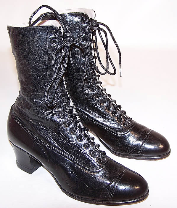 Victorian Enna Jettick Walking Shoes Black Leather High Top Lace-up Boots