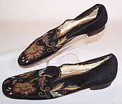 Victorian 1860s Gentlemen's Crewel Embroidery Needlepoint Slipper Shoes