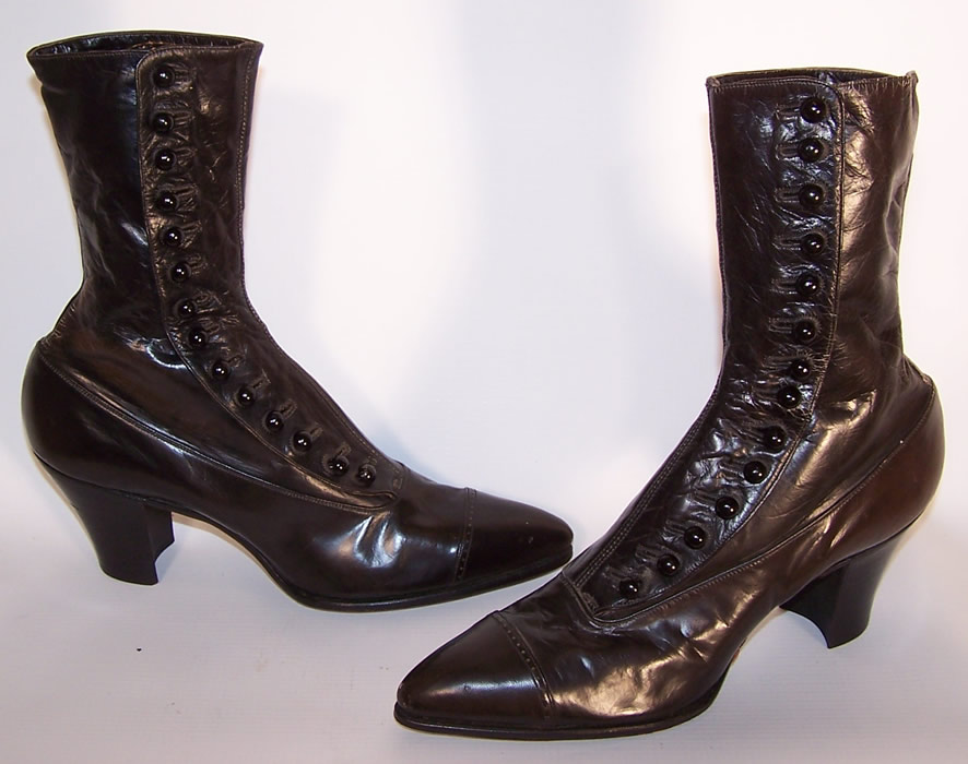 Unworn Victorian Women's Black Leather High Top Button Boots