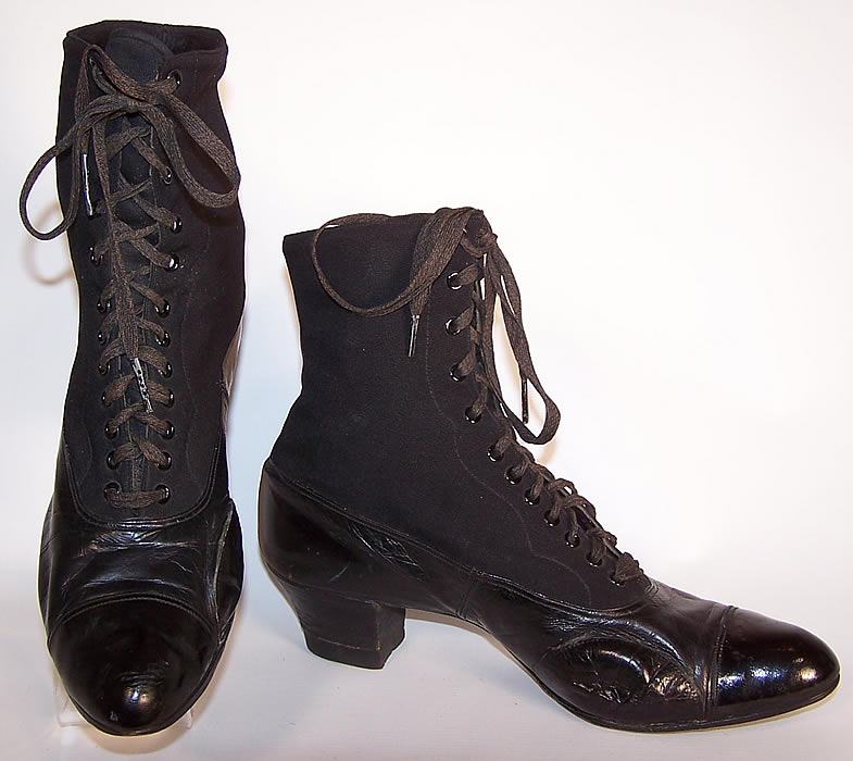 Victorian Baker & Bowman Black Leather Wool High Top Lace-up Boots
