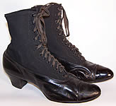 Victorian Baker & Bowman Black Leather Wool High Top Lace-up Boots