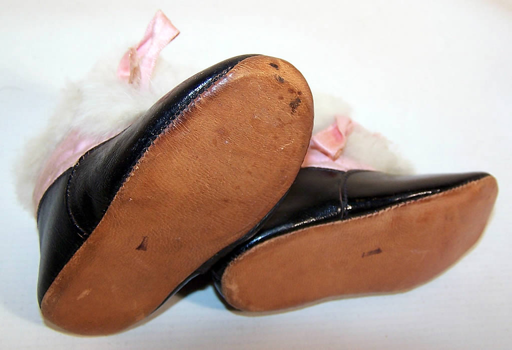 Edwardian Pink Quilted White Fur Trim Winter Baby Boots Snow Shoes