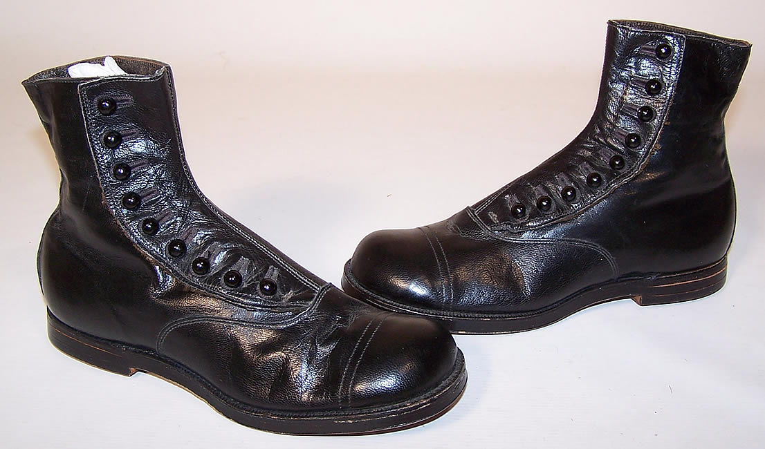 Unworn Victorian Special Merit Mauer Custom Made Black Leather High Button Boots