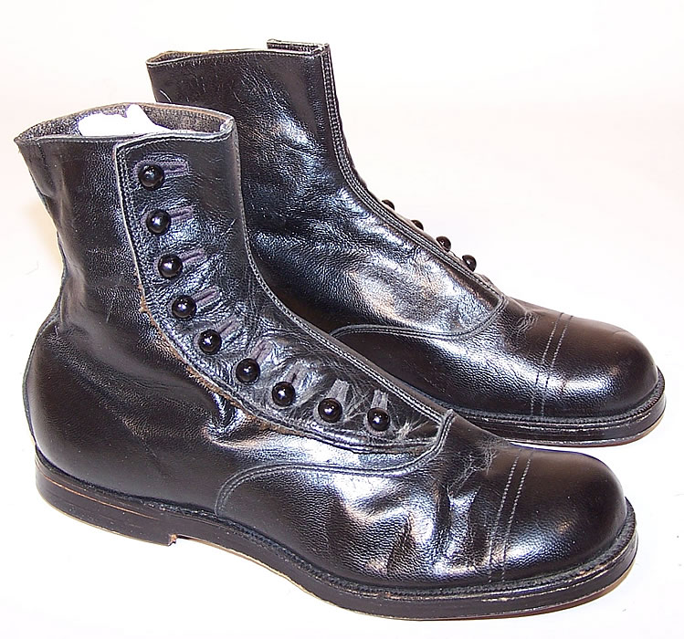 Unworn Victorian Special Merit Mauer Custom Made Black Leather High Button Boots