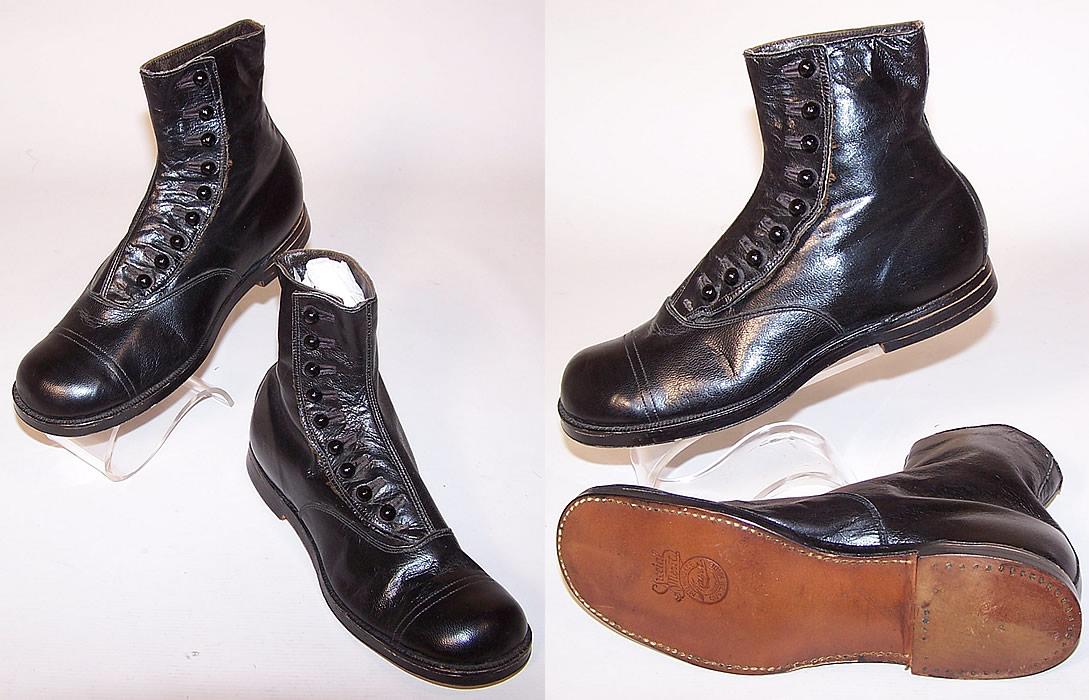 Unworn Victorian Special Merit Mauer Custom Made Black Leather High Button Boots