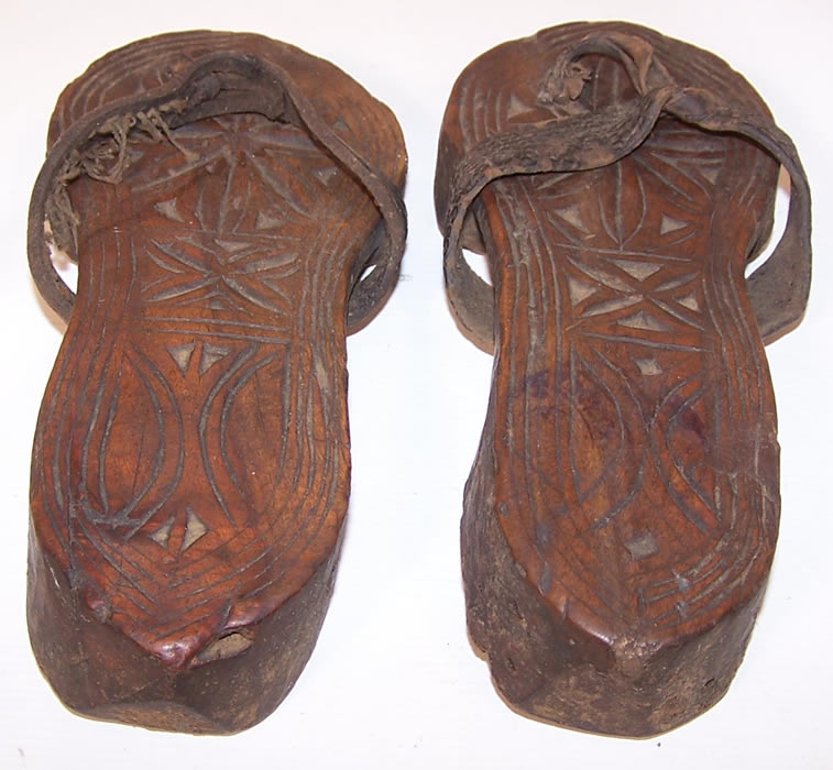 Antique Pakistan Afghanistan Carved Wood Khrawan Stilt Sandal Shoes