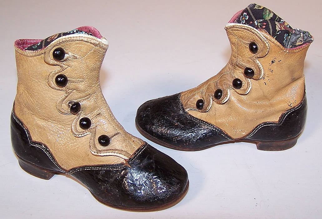 Victorian Black & Tan Leather High Button Button Baby Boots Childs Shoes