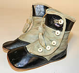 Victorian Antique Blue & Black Leather High Button Baby Boots Infant Shoes