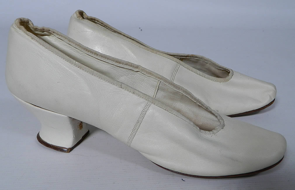Victorian White Kid Leather Small Bridal Wedding Slippers Shoes