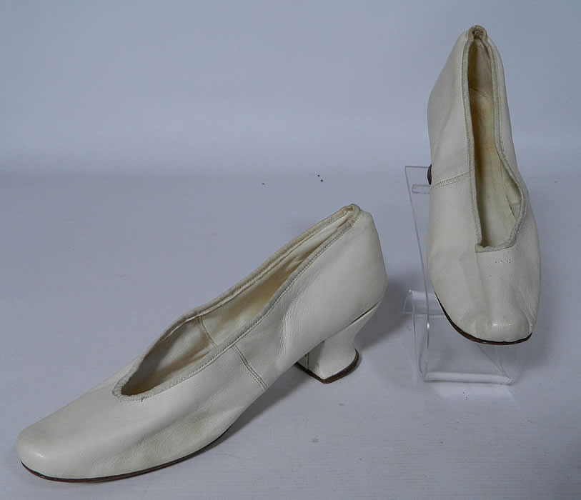 Victorian White Kid Leather Small Bridal Wedding Slippers Shoes
