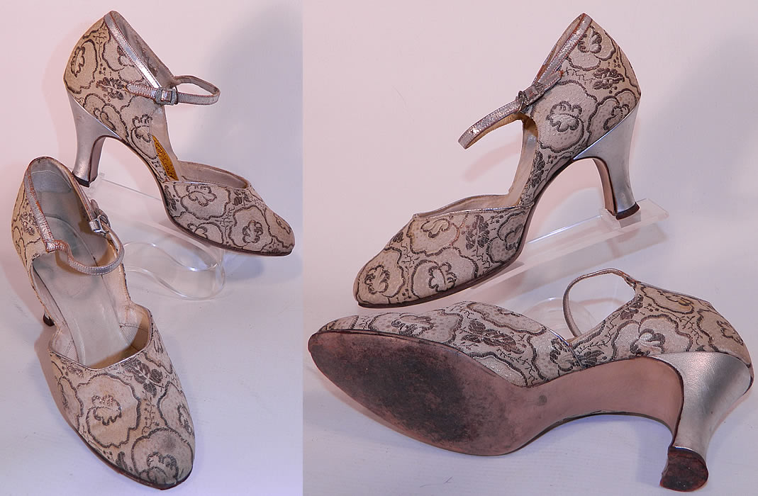 Vintage The Traveler Shoe Art Deco White Silk Silver Lam&eacute; Flapper Shoes