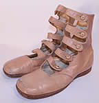 Edwardian Tan Leather High Button Strap Childrens Boots Shoes