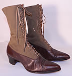 Victorian Brown Wool & Leather Two Tone High Top Lace-up Boots