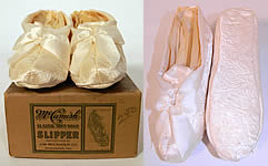 Vintage McCamish Funeral Burial White Satin Slipper Shoes