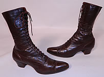 Victorian Vintage Antique Brown Leather High Top Lace-up Boots