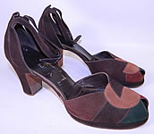 Vintage Troylings Patchwork Brown  Green Suede Leather  Ankle Strap Shoes