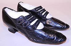Victorian Black Leather Jet Beaded Button Strap Mary Jane Shoes