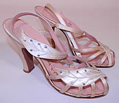 Vintage So Bel Creations by Fern White Satin Rhinestone Leaf Sling Back Sandal Shoes