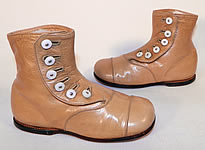 Unworn Victorian Antique Tan Leather High Button Baby Boots Infant Childs Shoes
