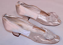 Victorian Joel Swope & Bro. Label White Silk Lace Bow Bridal Wedding Shoes
