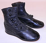 Victorian Antique Black Leather High Button Button Baby Boots Childs Shoes
