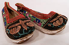 Antique Chinese Forbidden Stitch Embroidered Bound Foot Slippers Platform Shoes
