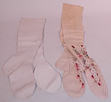 Victorian White Cotton Knit & Embroidered Thigh High Stockings Socks 2 Pairs