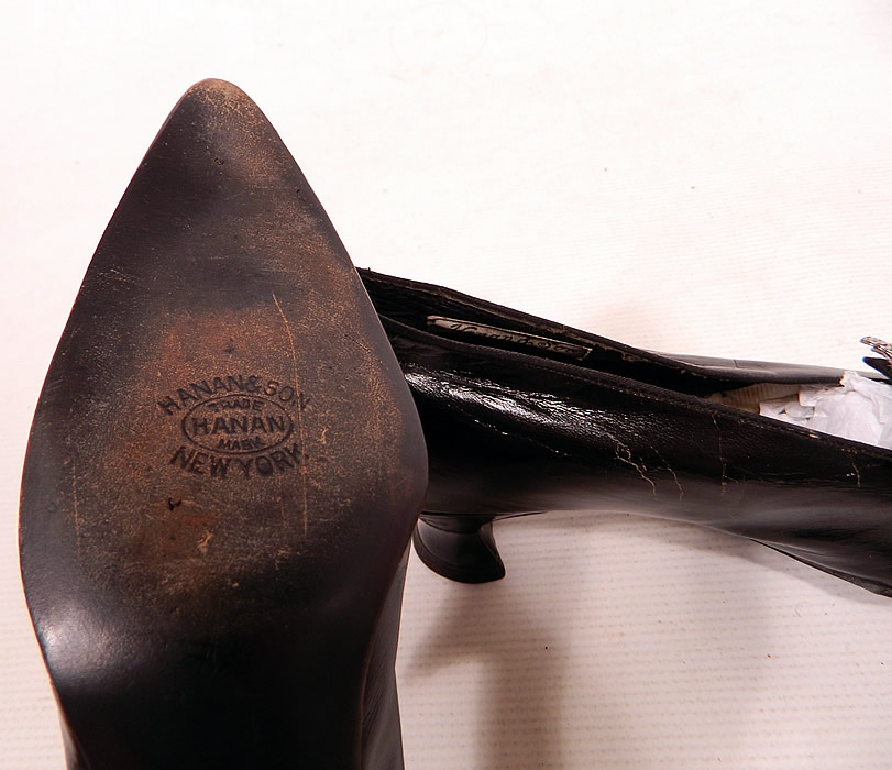 Edwardian Hanan & Son NY Black Patent Leather Steel Cut Buckle Shoes & Shoe Bag
These are truly wonderful high quality made antique shoes!