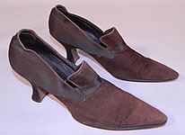 Vintage Chocolate Brown Silk & Suede Leather Pointed Toe Tongue Shoes
