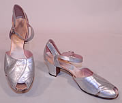 Vintage Sam's Slipper Shoppe Silver Metallic Leather Art Deco Ankle Strap Shoes
