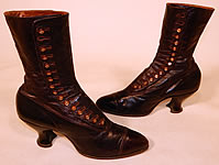 Victorian Women's Antique Bronze Brown Leather High Top Button Boots & Hook