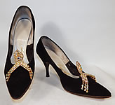 Vintage Vogue House Black Suede Leather Stiletto Heel Pumps Rhinestone Shoe Buckles
