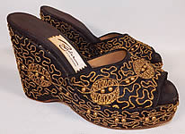 Vintage Ryder of California Black Gold Studded Soutache Wedge Heel Platform Shoes
