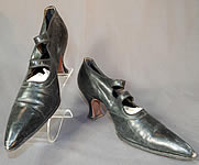 Edwardian Black Leather Double Button Strap Mary Jane Pointed Toe Shoes
