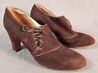 Vintage Marquise Footwear Brown Suede Leather Side Lacing Trim Art Deco Shoes

