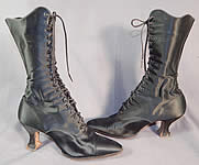 Victorian Vintage Oppenheim Collins & Co. Black Silk Satin High Top Lace-up Boots
