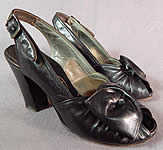 Vintage I. Miller Black Patent Leather Sling Back Peep Toe Pumps Pinup Shoes
