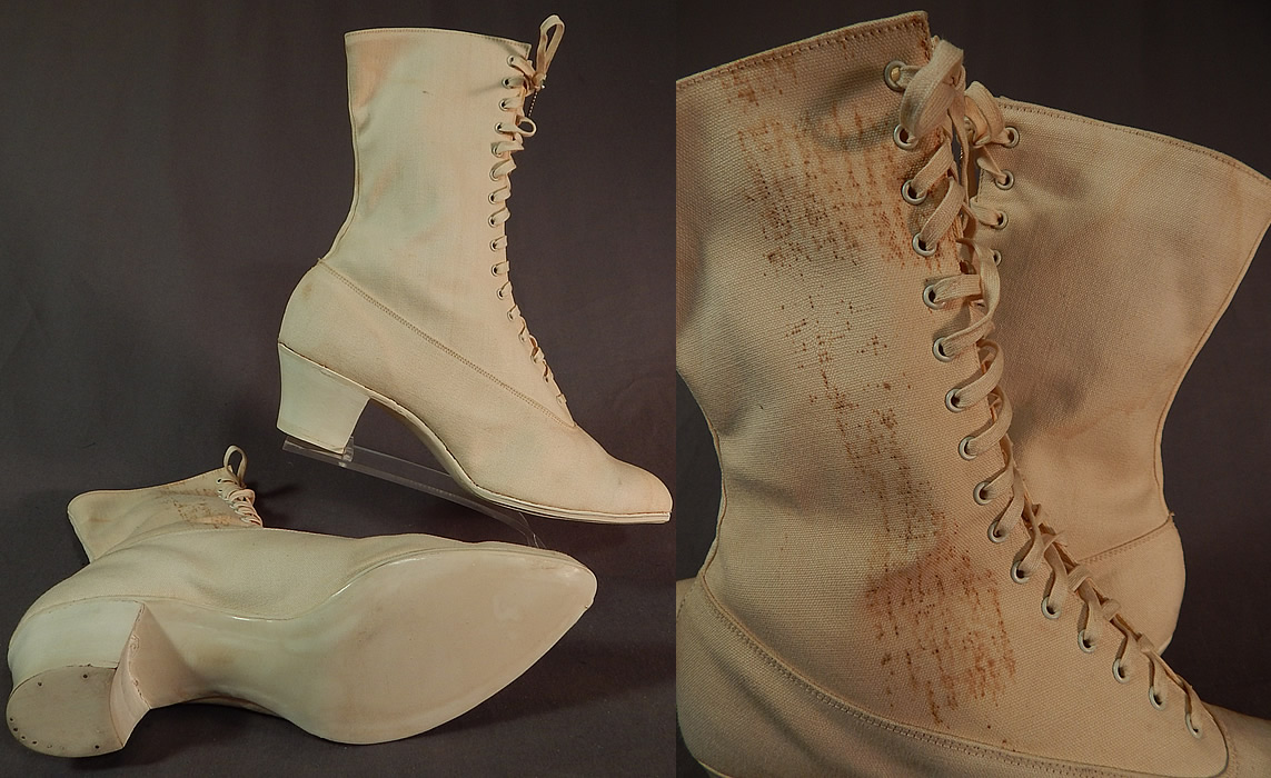 Edwardian Womens White Cotton Canvas High Top Laceup Athletic Boots Sport Shoes
They are old store stock, in unworn wearable condition, with only some staining discoloration on the side from storage. 