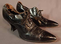 Edwardian Womens Black Leather Lace-up Pointed Toe Low Shoes
