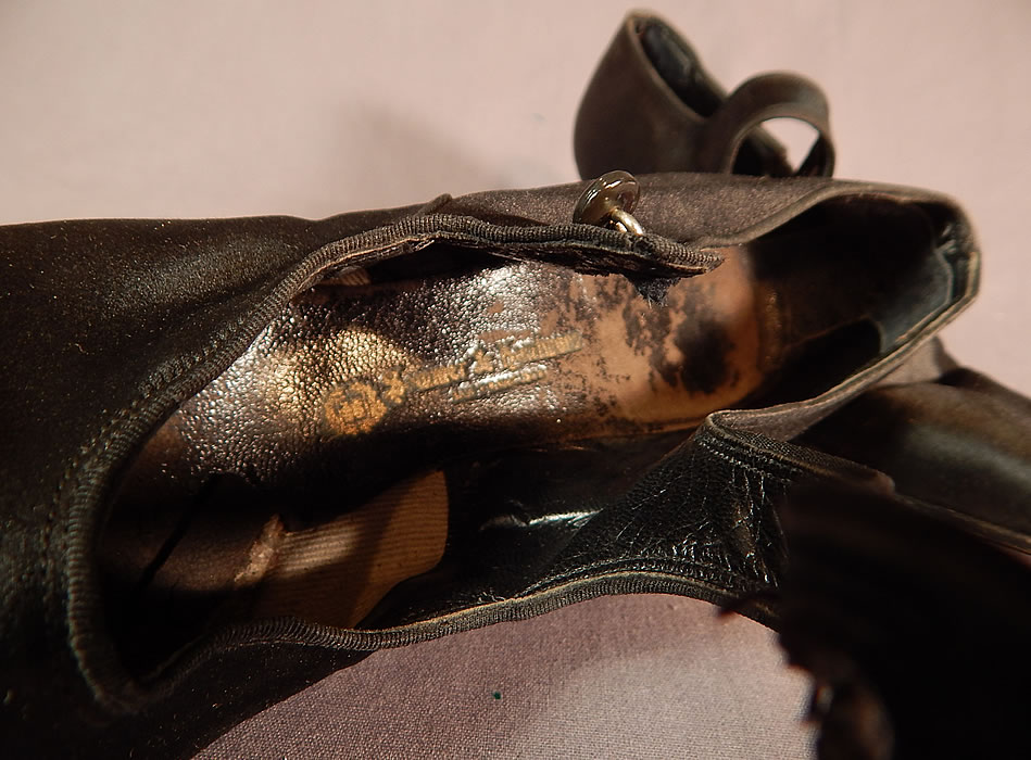 Edwardian Vintage Sommer and Kaufmann Black Silk Button Strap Mary Jane Shoes
There is gold embossed lettering on the insoles "Sommer & Kaufmann San Francisco" store label. 