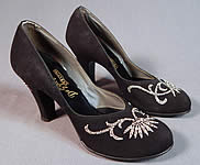 Vintage De Sylvi Creation Hand Painted Black Suede Leather Rhinestone Beaded Shoes
