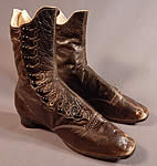 Unworn Victorian Two Tone Khaki Canvas Leather High ToVictorian Brown Leather White Stitching Scalloped High Top Button Boots Shoes
p Button Boots 