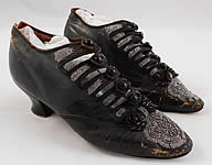 Victorian 1880s Antique Black Leather Steel Cut Beaded 5 Button Strap Shoes
