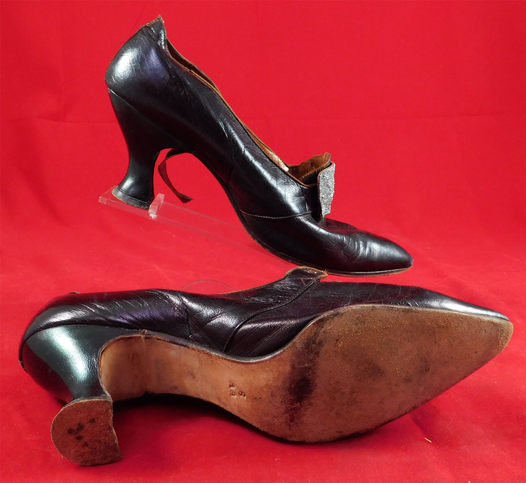 Edwardian Aubergine Leather Steel Cut Beaded Buckle Pointed Toe Shoes
These are truly a beautiful quality made antique shoe! 
