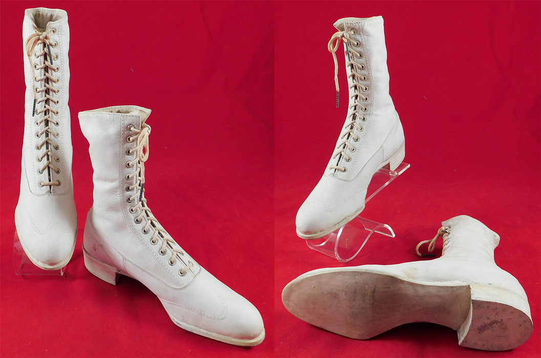 Unworn Edwardian White Leather High Top Rubber Sole Sneaker Boots Shoes
These are truly a rare and beautiful quality made antique youth sportswear shoe! 