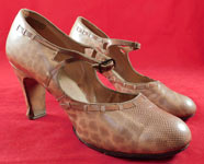Vintage Art Deco Spotted Snakeskin Print Leather Mary Jane Buckle Strap Shoes
