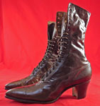 Vintage Edwardian Antique Dark Brown Leather High Top Lace-up Cube Heel Boots
