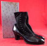 Unworn Edwardian Black Cloth Patent Leather High Top Button Boots & Shoe Box
